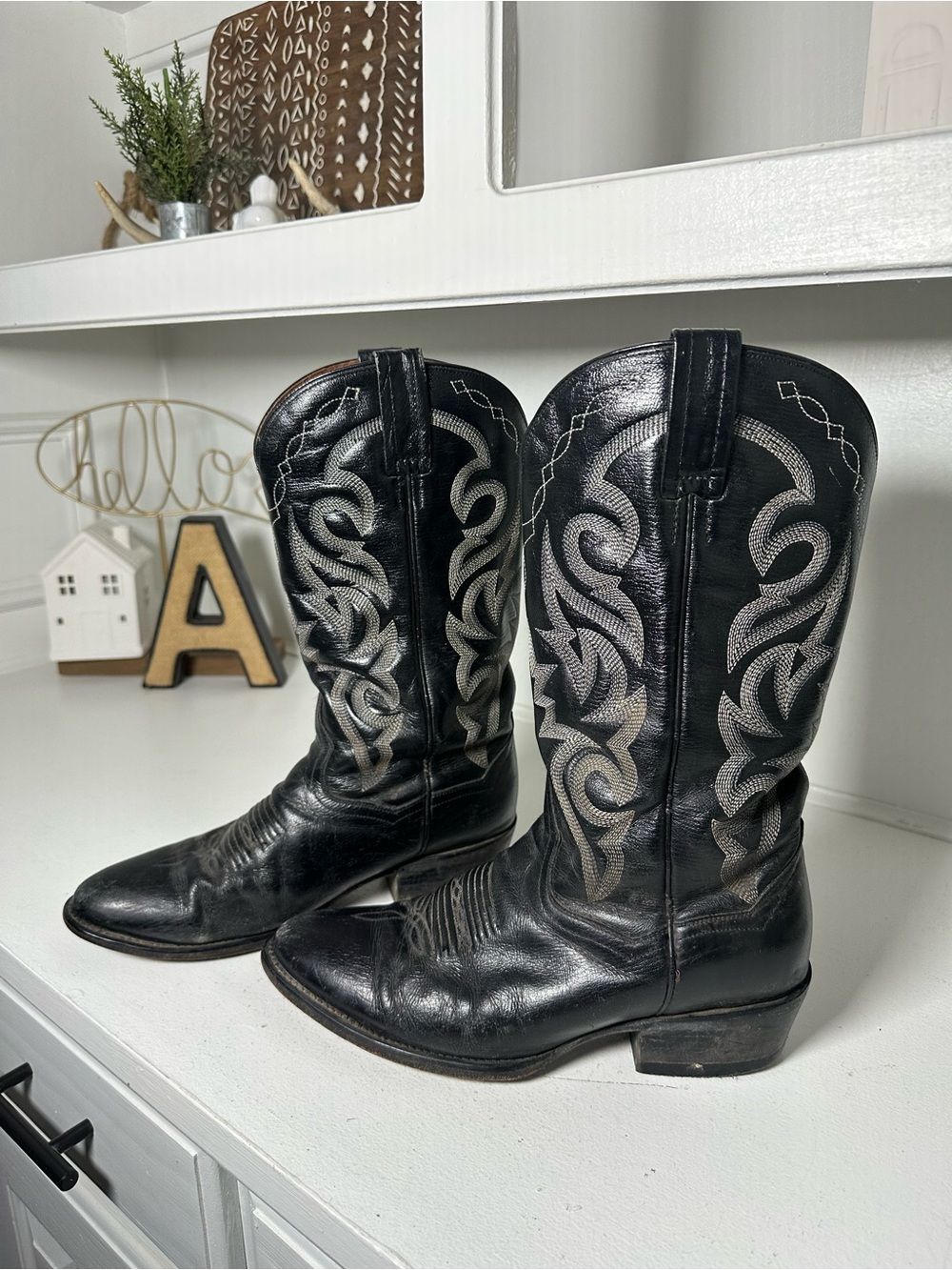 Dan Post Black Cowboy Boots Mens 8.5 Womens 10 Leather Western J Toe USA